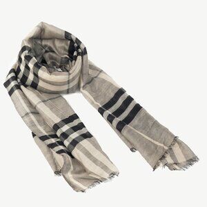 Burberry Grey Check Gauze Eyelash-Fringe Scarf